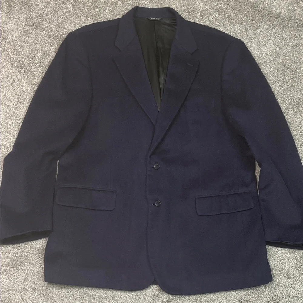Navy Camel Hair Jacket Sports Coat Blazer Size 44L Vintage Designer Bill Blass